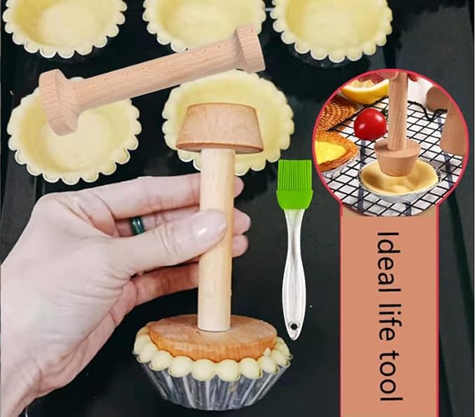 Wooden Tart Tamper Set Double Side Pastry Dough Tamper Egg Tarts Tamper Pastry Tools DIY Cake Pastry Tools for Making Egg Tart, Cheesecakes and Desserts, Set of 4