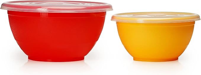 Stephanie Imports Made in USA 6-Piece Set of Prep & Store Plastic Bowls with Clear Lids (BPA-Free and Dishwasher Safe) - Orange, Red and Yellow