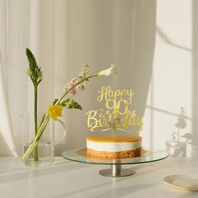 Sleyberoy Acrylic Happy 90th Birthday Cake Topper- Hello 90,Cheers to 90 Years,90th Anniversary/Birthday Party、 men and women Happy ninety Birthday Selected cake decoration(90th)