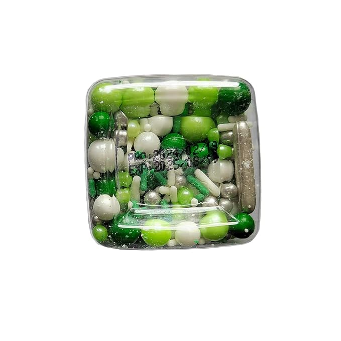Edible Green White Pearl Sugar Sprinkles Candy Mix Size Baking Edible Cake Decorations Cupcake Toppers Cookie Decorating Wedding Party Valentine Halloween Christmas Supplies 100g/3.53oz