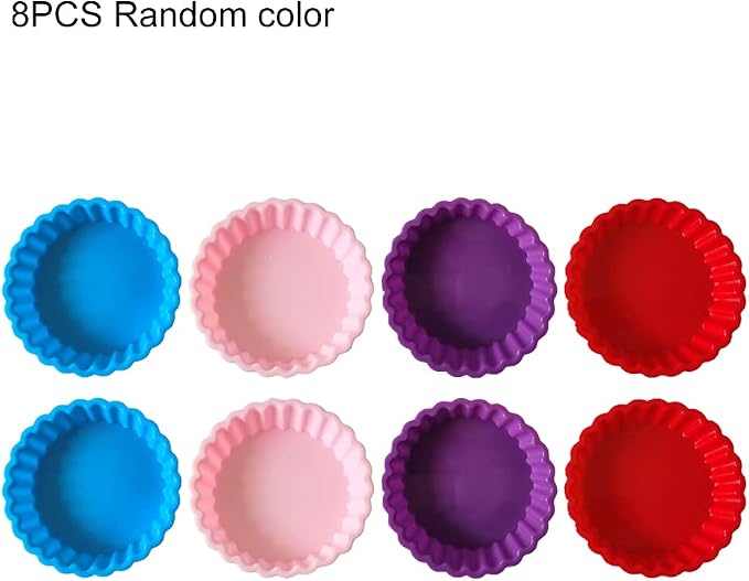 8 pcs Silicone Tart and Pie Molds, 4 Inch Fluted Mini Tart Mould Round Nonstick Quiche Pan Bakeware Mold for DIY Baking Pies/Tarts/Mousse Cakes/Small Dessert(Random Color)