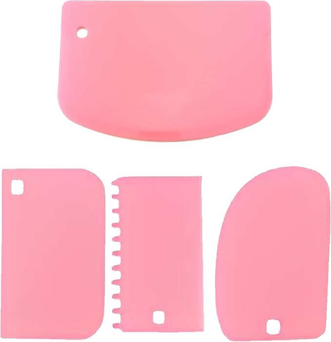Cake Scraper and Smoother Set, Flexible Dough Spatula for Baking, 4 Pack