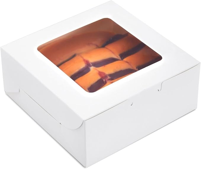Juvale Bakery Boxes with Window - 6 x 6 x 2.5 in, White, 50 Count - Bulk Pastry & Dessert Boxes To Go & Treat Containers for Cupcakes, Cookies & Pastries
