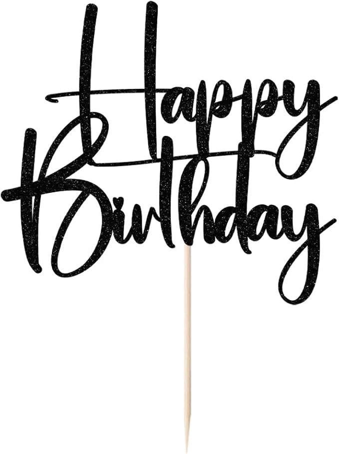 Happy Birthday Cake Topper,black Glitter Cake Pick Bunting Decor for Anniversary Birthday Party Cake Decorations Supplies