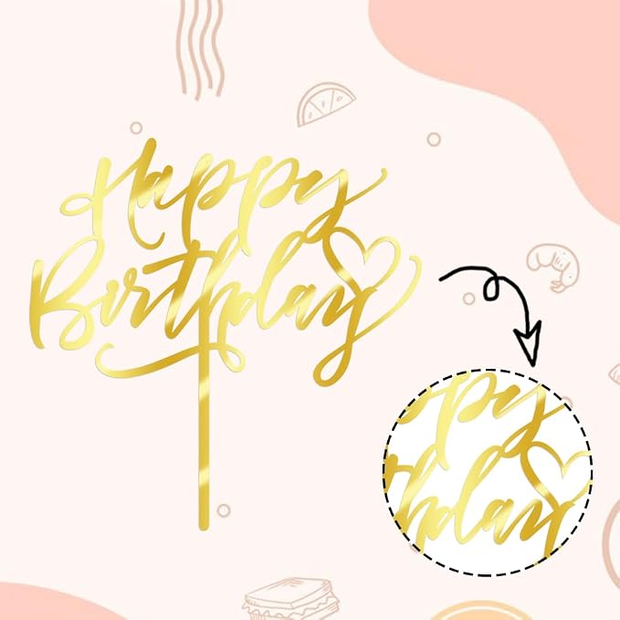 Happy Birthday Cake Topper, Gold Mirror Acrylic Cake Decorations | Cake Sign Decorations, For Boy Girl Children or Adults, Birthday Party Decoration Ideas, Anniversary/Birthday Party Supplies