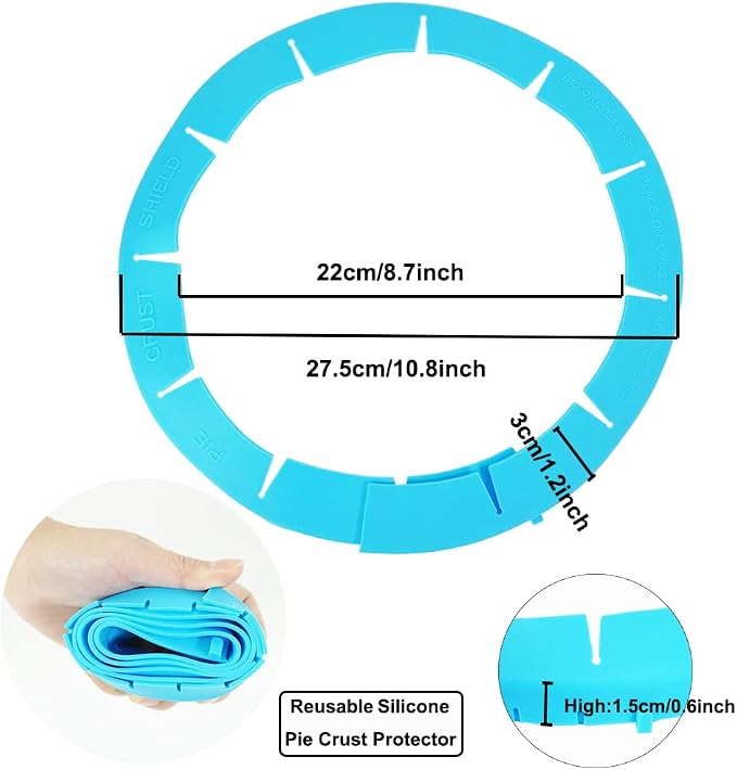 Adjustable Pie Crust Shield Protector Pie Edge Protector Tools Round Silicone Baking Cake Pizza Cover BPA-Free for Halloween Christmas Baking Fits 8-11.5 Inches Pie
