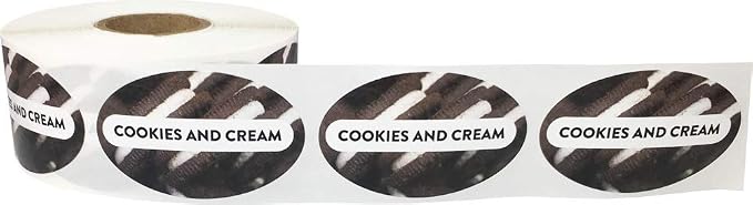 Cookies and Cream Grocery Store Food Labels 1.25 x 2 Inch Oval Shape 500 Total Adhesive Stickers