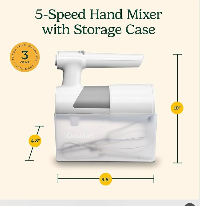 Cuisinart 5 Speed Hand Mixer with Storage Case, White, HM-150S | Storage Case
