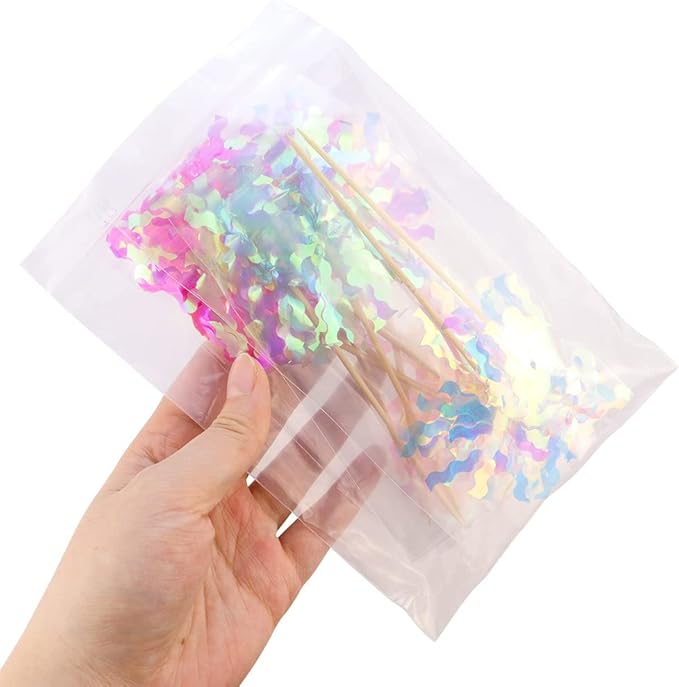 JOGILBOY 10 Pcs Happy Birthday Cake Toppers Foil Firework Cupcake Toppers Sparkle Tinsel Drink Stirrers Flowers Cake Decoration Cocktail Food Fruit Toothpick for Cake Decoration Party Supplies