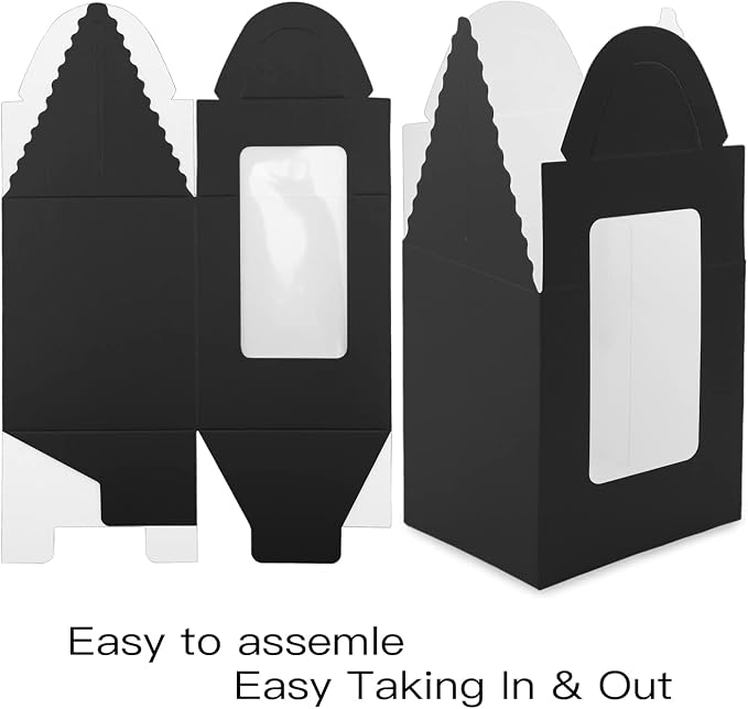 Cupcake Boxes, 30 Pcs Single Cupcake Boxes Individual Cupcake Containers Muffins Cupcake Carriers Holder Kraft Pastry Containers with Insert Window & Handle for Wedding Birthday Parties (Black-2)