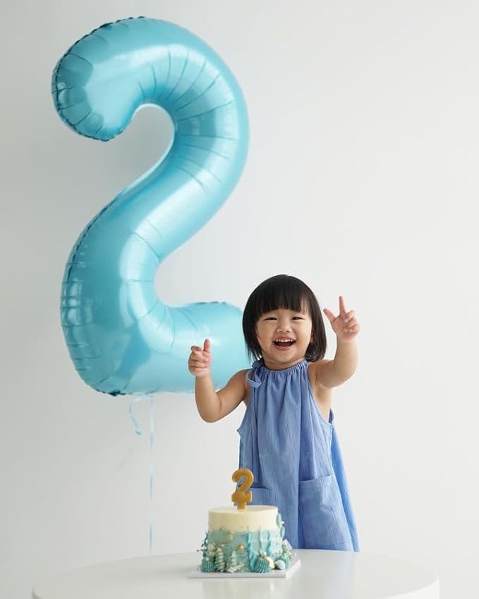 40 Inch Pearlescent Blue 1 Balloon for First Birthday, 1st Number Balloons Birthday Decorations for Girl Boy Kids Toddler Baby, One Giant Number 1 Balloon