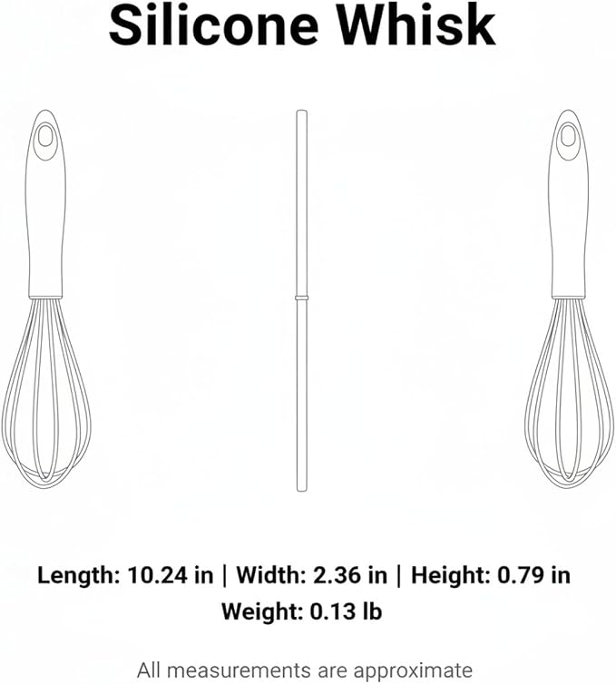 Curved Silicone Whisk, 10.2-Inch Flexible Mixing Tool for Batters and Eggs, Red
