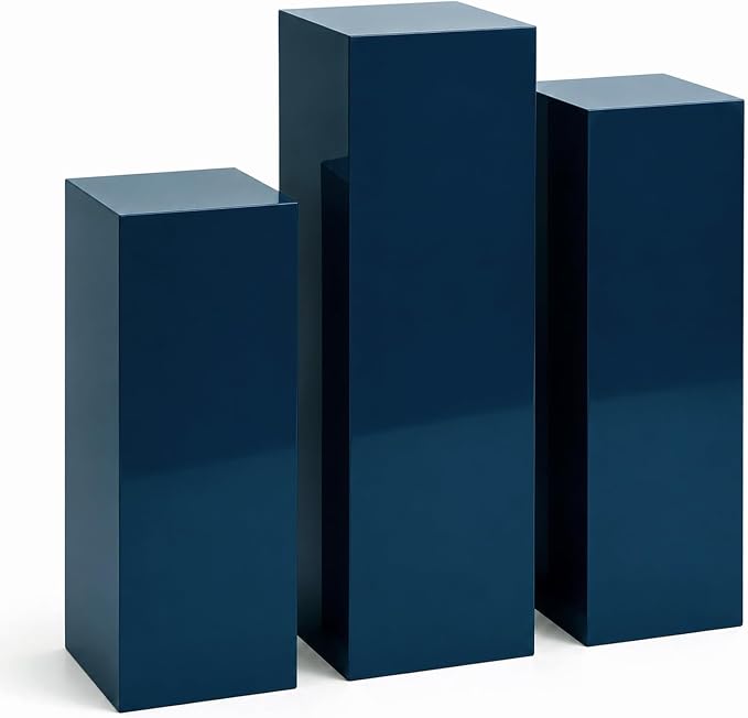 SwallowLiving 3PCS Metal Blue Display Pedestal Stand for Parties, Square Tall Pedestal Cake Stands Pillars for Wedding, Sculpture Display Stand Column Decoration