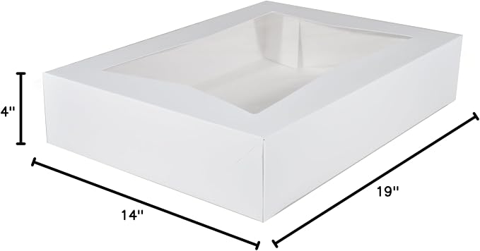 Southern Champion Tray 24433 Paperboard White Window Bakery Box, 19" Length x 14" Width x 4" Height (Case of 50)