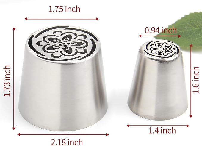 14 PCS Russian Piping Tips Set,Stainless Steel Icing Nozzles for Cake Decorating, Cream Flower Bouquet DIY Cookies, Desserts Baking Tools 1 XXL,1 XL,1 Medium Leaf,10 Piping Bags,1 Brush(S83)