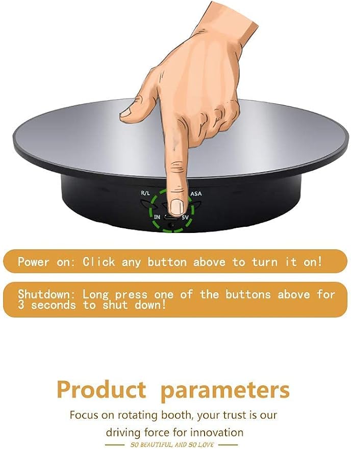 JAYEGT Motorized Rotating Display Stand, 7.87inch /17.6lbs Load, 360 Degree Electric Rotating Turntable for Photography Products, Jewelry, Cake,3D Model , Mirror Cover (Black/Button Control)