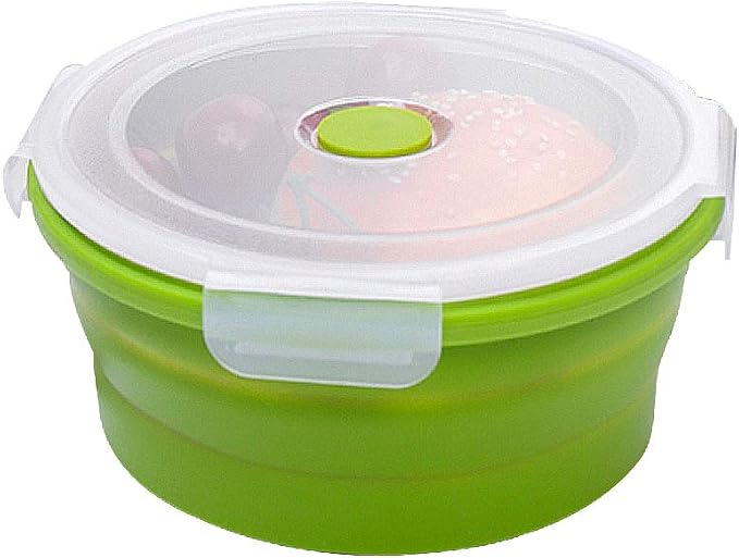 URBEST Collapsible Bowls, Silicone Food Storage Containers with Lids for Camping, Set of 4 Round Silicone Lunch Containers, Microwave and Freezer Safe (greener, 4)