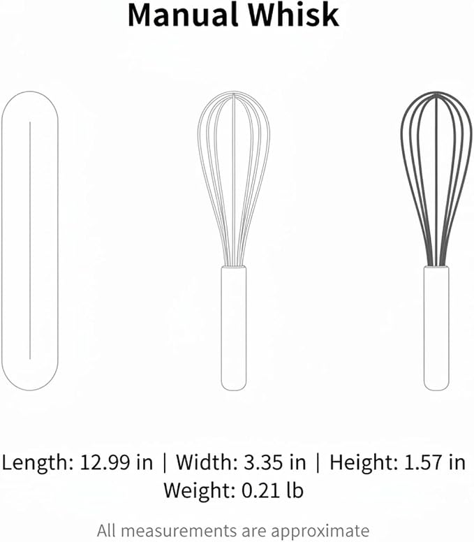 Easy-Use Manual Whisk with Silicone Head and Beech Wood Handle for Coated Cookware, 13-Inch Egg Beater