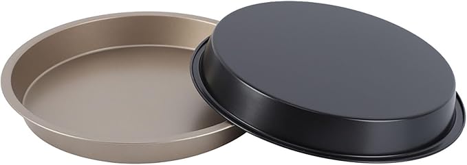 2 Pcs Black and Gold Pizza Pan, 8 Inch Round Iron Skillet with Nonstick Coating for Cooking and Baking Pizza, Cookie, Roast Meat, Baking Cake, Bread and other Foods (8 Inch)