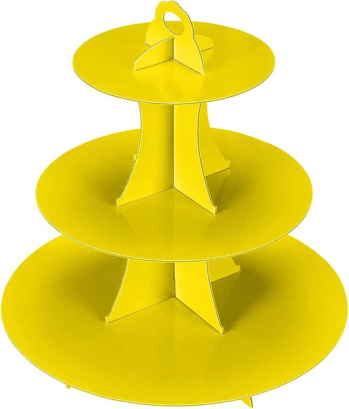YLDW Cupcake Stand, 3-Tier Cupcake Stand Display, Cardboard Cup Cake Tower Stand, Disposable Dessert Stand for Birthday Tea Party Baby Shower Treat Decorations, Yellow