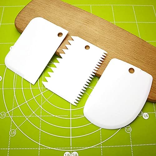 4Pcs Cake Decorating Tools Set, 1 Cake Arch Guide Tool & 3 Cake Scraper Smoother, Adjustable Arc Divider, Fondant Icing Smoothing Tools for DIY Cakes, Bread and Desserts