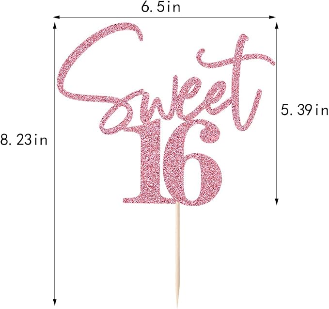 Pink Glitter Sweet 16 Cake Toppers | Happy Sweet Sixteen Birthday Party Cake Decor for Cheers to 16 Years Anniversary Party Decorations Supplies
