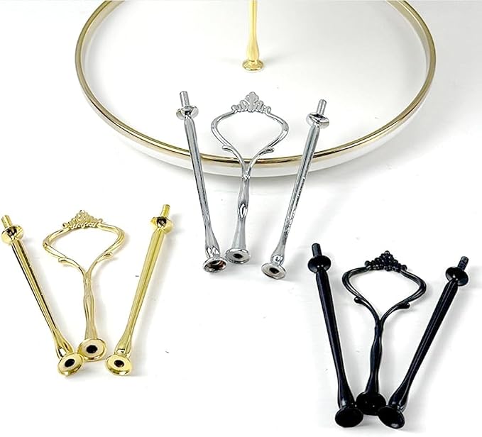 BetterJonny 6 Sets 3 Tier Cake Plate Stand Stand Handle, Cake Stand Hardware Handle Fittings Hardware Holder for Wedding and Party Making Dessert Platter Stand(Gold)