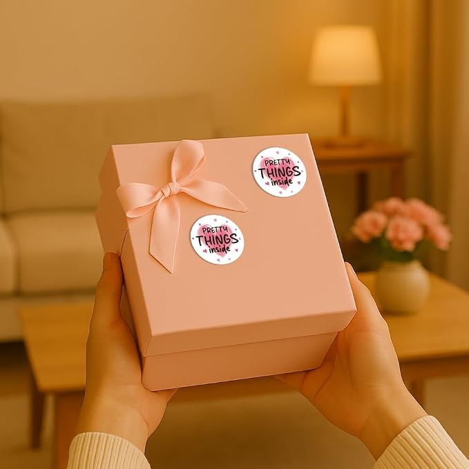 320 Pcs Pretty Things Inside Sticker, 2 Inch Pink Heart Pattern Gold Foil Seal Labels Waterproof Self-Adhesive Packaging Sticker for Business Gift Boxes Packaging