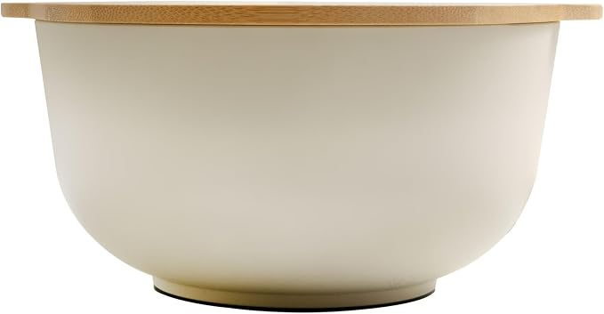 4-Piece Eco-Friendly Mixing Bowl Set with Bamboo Lids – Shatterproof BPA-Free PP, Glass-Like Finish, Stackable Kitchen Bowls for Meal Prep, Baking, Salad & Smoothies (5QT + Nested Sizes)