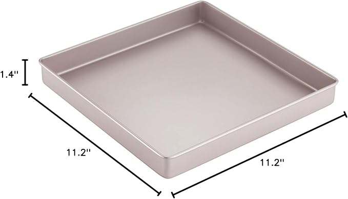 CHEFMADE 11-Inch Baking Sheet Pan, Non-Stick & Dishwasher Safe Square Jelly Roll Bakeware for Oven Roasting Meat Bread Battenberg Pizzas Pastries 11.2" x 11.2" x 1.4" (Champagne Gold)