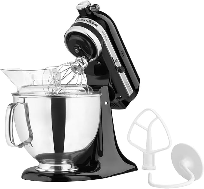 KitchenAid Artisan Series 5 Quart Tilt Head Stand Mixer with Pouring Shield KSM150PS, Onyx Black Bundle with Deco Essentials Exclusive CPS 1 Year Extended Protection Pack