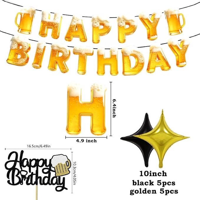 FBQ Beer Happy Birthday Themed Party Beer Banner Happy Birthday Cake Topper Boys Girls Party Supplies