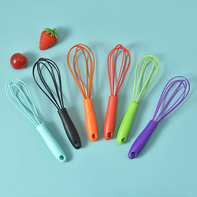 Mini Silicone Whisks for Kitchen, 6.7 Inch Black Non-Stick Hand Mixer, Egg Beater Blender for Cooking, Baking, Mixing, Stirring