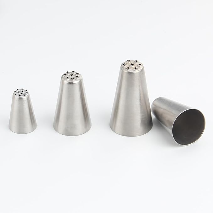 Grass Piping Tip Set – 4pcs Stainless Steel Cake Decorating Grass Tips, Pull Line Nozzles for Cakes Cupcakes Cookies Pastries Chestnut Puree, Buttercream Frosting Decoration Piping Nozzles