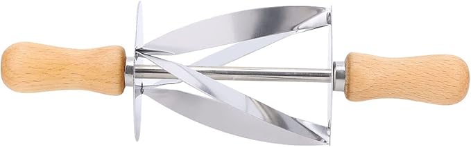 Stainless Steel Dough Cutter, Roller Cutter Round Rubber Wood Handle Pasta Cutters Wheel for Croissant Baking 20cm x 6 cm