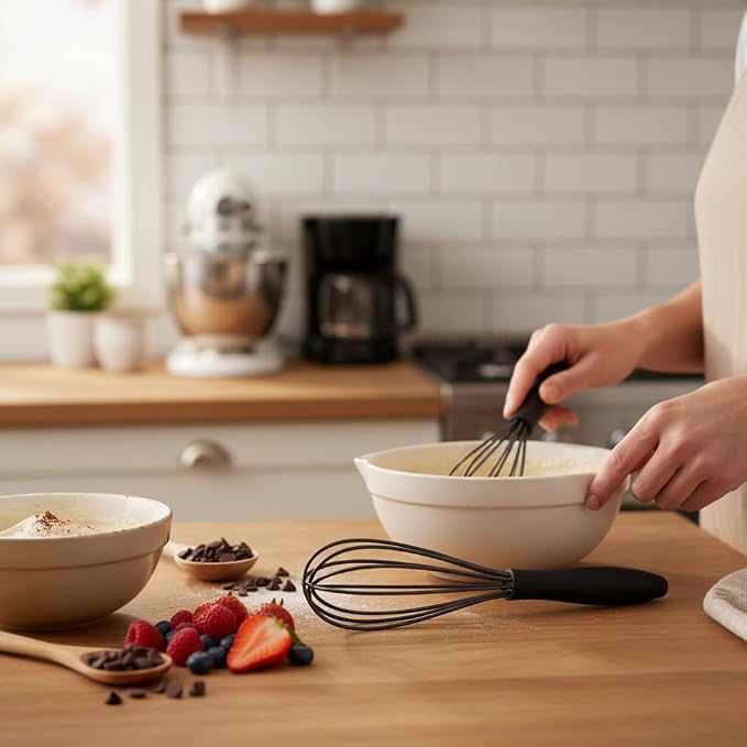 Mini Silicone Whisk, Egg Beater and Blender for Baking and Cooking, 6 Inch Compact Design, Dishwasher Kitchen Utensils