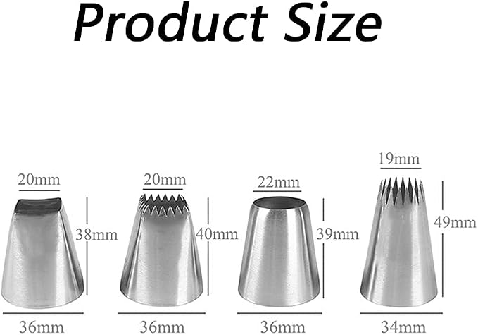 Hendiy Large Square Round Piping Cakes Decoration Set Nozzles Tips Piping Kit for Pastry Cupcakes Cakes Cookies Decorating Stainless Steel Kitchen Gadgets Decor (Type 4) | Cupcake Frosting Kit, Churro Piping Tip, Pastry Tips, F02 F06 9ft R22l
