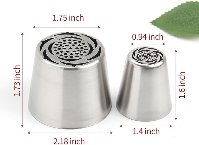 14 PCS Russian Piping Tips Set,Stainless Steel Icing Nozzles for Cake Decorating, Cream Flower Bouquet DIY Cookies, Desserts Baking Tools 1 XXL,1 XL,1 Medium Leaf,10 Piping Bags,1 Brush(S54)