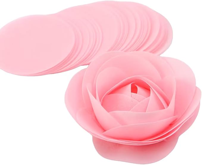 60PCS/80PCS Wafer Paper Round Pieces 3D Spherical Cake Edges Rice Paper Swan Rose Flower Round Cupcake Decoration Inserts (80, Pink, Large)