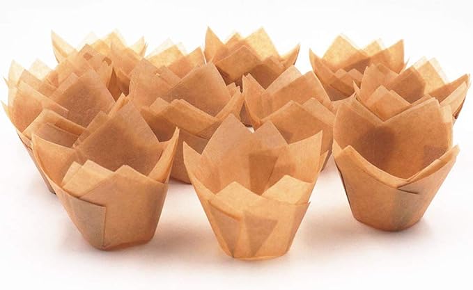 150pcs Tulip Cupcake Liners Natural Baking Cups Muffin Paper Liner Grease-Proof Wrappers for Wedding, Birthday Party, Standard Size, Natural Color