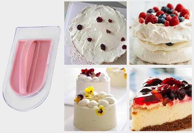 1pc 2-in-1 Cake Smoother Tool Scraper with Handle Detachable Cake Icing Trowel Fondant Icing Smoother Polisher Cake Icing Smoother Cake Surface Smoother for Cake Decorating, Pink, Clear Base