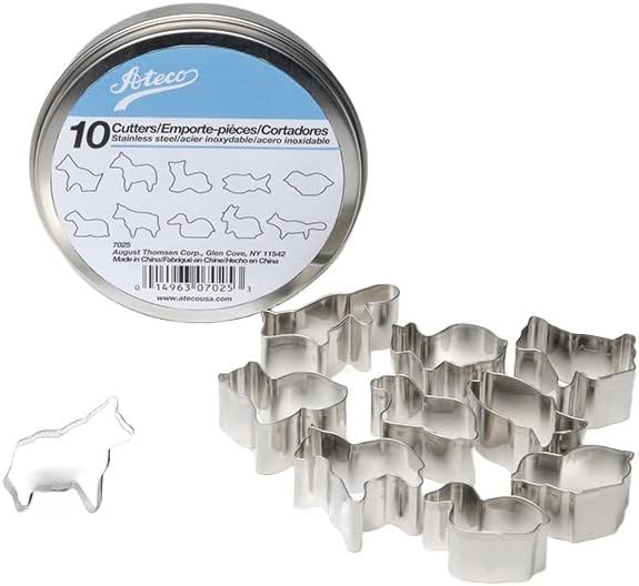 Ateco Plain Edge Animal Cutters in Assorted Animal Shapes, Stainless Steel, 10 Pc Set