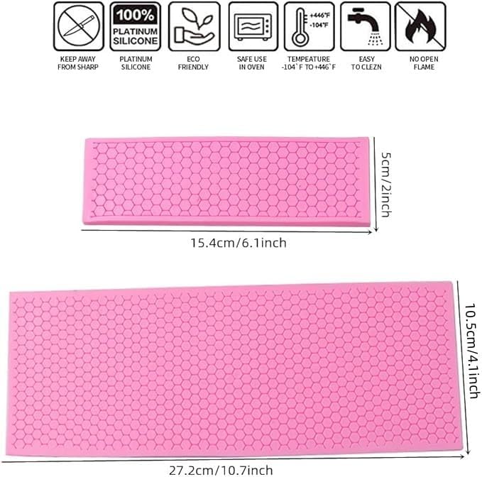 2Pcs Silicone Honeycomb Fondant Cake Mold, Lace Mat Mould, Embossing Mat, Kitchen Baking Cooking Tool