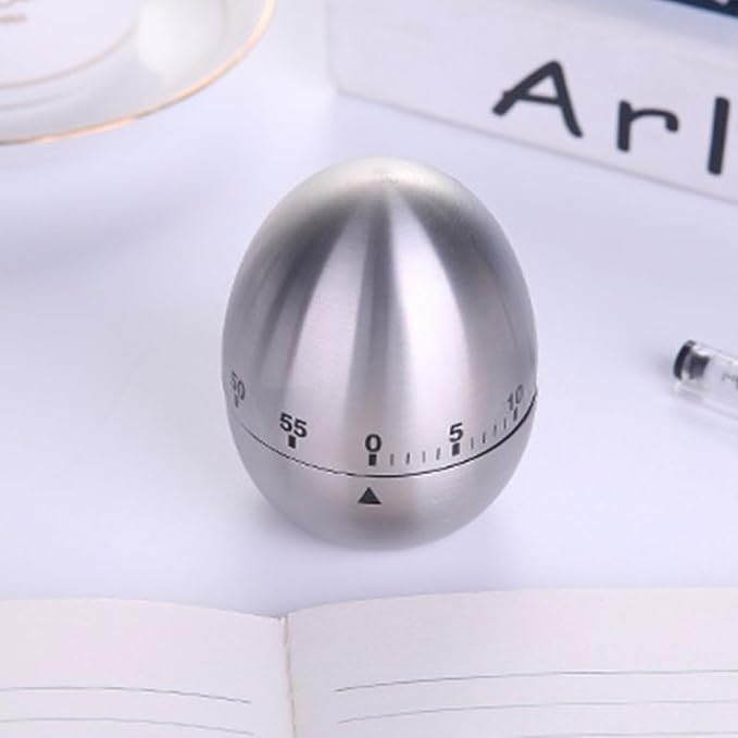 60 Minute Mechanical Kitchen Timer, Stainless Steel Egg Timer, Wind-Up Countdown 0-60 Min, No Batteries Needed, Silver, 2.36 x 2.95 in, for Cooking Baking Study