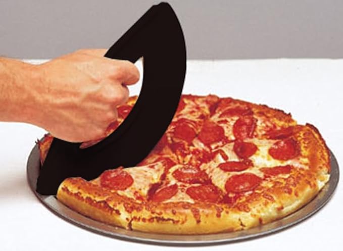 Rock'n Roll Pizza Cutter, Plastic, Non-Stick, Rocking, 9 inch, Easy to Clean, Dishwasher Safe, Handheld Pizza Slicer, Easier Slicing Tool, Baking Tools, Pastry Bread Cutting knife, Made in USA, Black