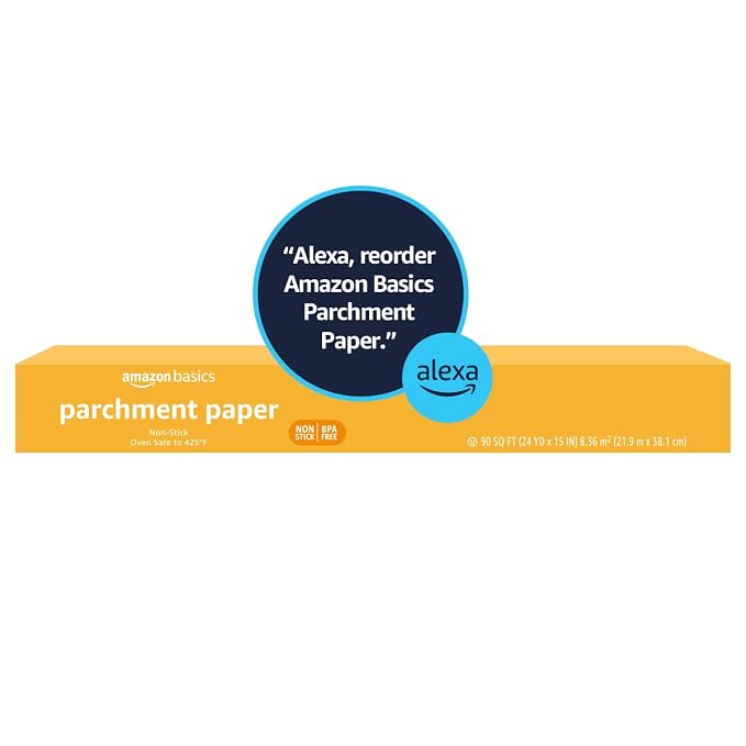 Amazon Basics Non-Stick Parchment Paper for Baking, Cooking, Oven Safe, 15 inches, 90 Sq Ft Roll, (Pack of 2)