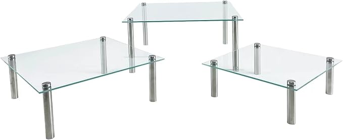 3 Pcs Square Tempered Glass Cake Stands Set 8 10 13 Inch Cupcake Display Stand Plate for Dessert Table Serving Platter