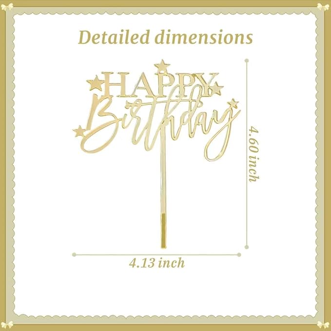 Golden Star Happy Birthday Cake Topper Mirrored Acrylic Happy Birthday Cake Plugin Party Sign Decoration