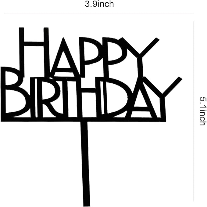 Happy Birthday Cake Topper Birthday cake Topper Decoration Supplies (Black B)