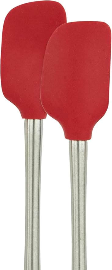 Tovolo Flex Core Mini Silicone Spatula Spoonula Set of 2 for Non Stick Cast Iron Cooking & Baking, Dishwasher Safe Heat Resistant BPA Free Small Stainless Steel Handle Kitchen Utensil, Cayenne Red